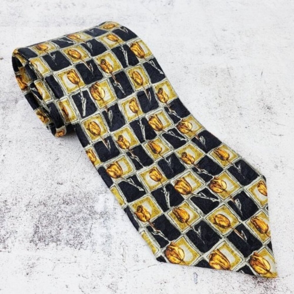 Ermenegildo Zegna 100% Silk Men's Tie Italy Tulip Novelty Print